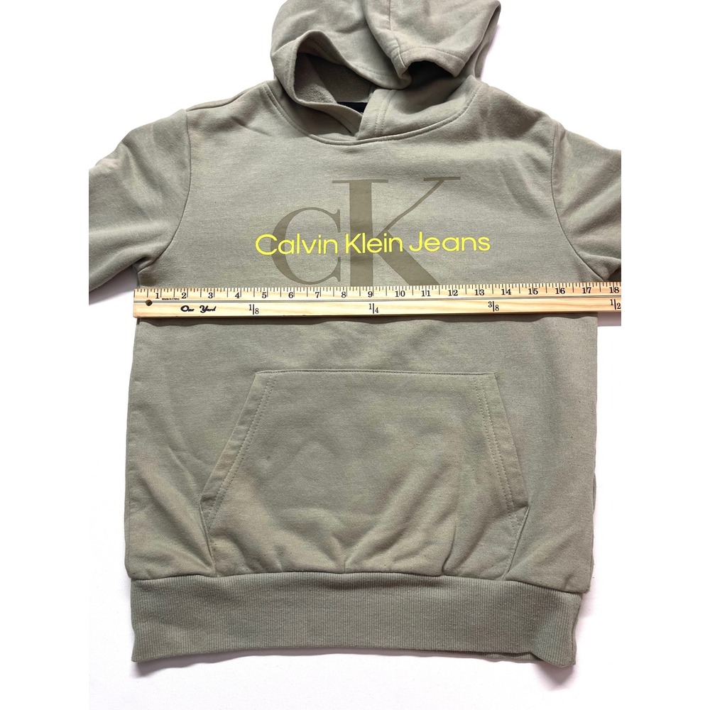 Calvin Klein Jeans Kids Sage Green Logo Pullover Hoodie Medium 10/12 0414 - Picture 2 of 10